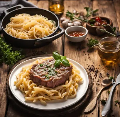 Box Steak Haché et Pâtes Cagarole à Tomate et au Basilic - pour 4 personnes vendu par Jm Monterroir 
