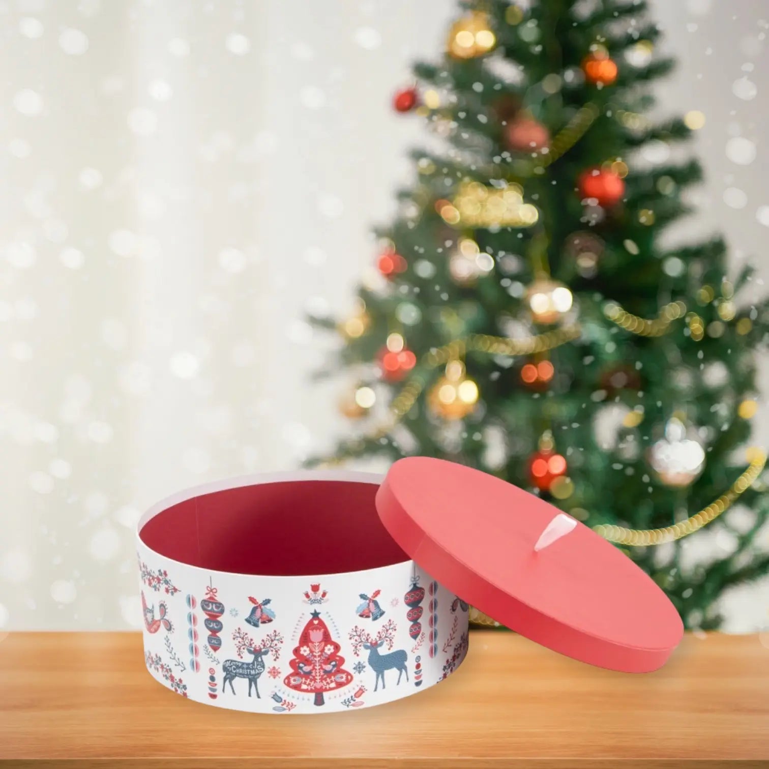 Boite chapeau noel carton ronde Scandinave diamètre 34x14