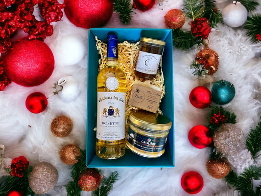 Vin rosette Bergerac avec du Foie Gras du savon miel citron artisanal et de la confiture de Noël