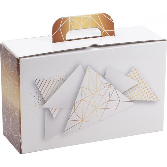 White Cardboard Suitcase. Geo Pattern - Size M